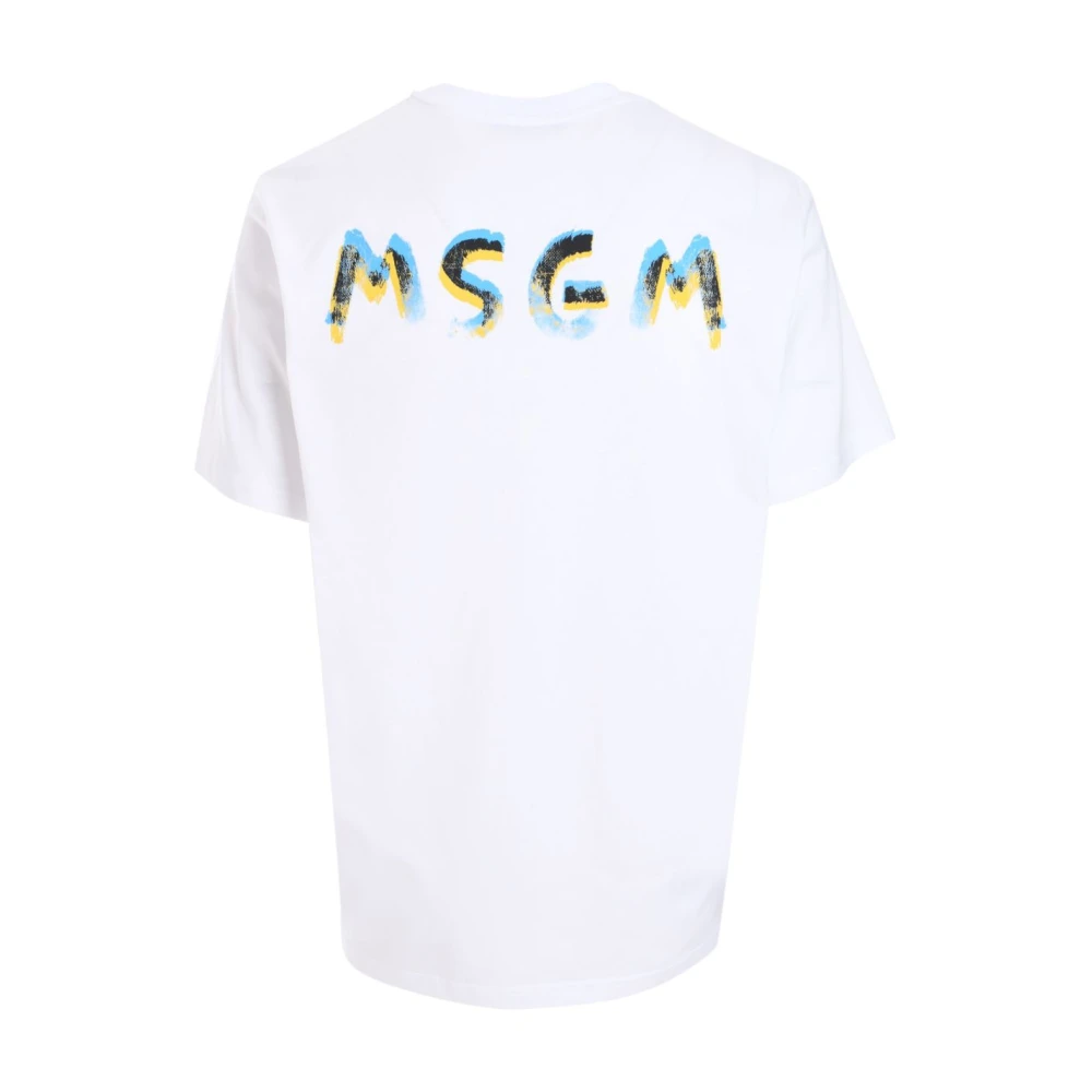 Msgm Wit Logo Print Crew Neck T-shirt White Heren