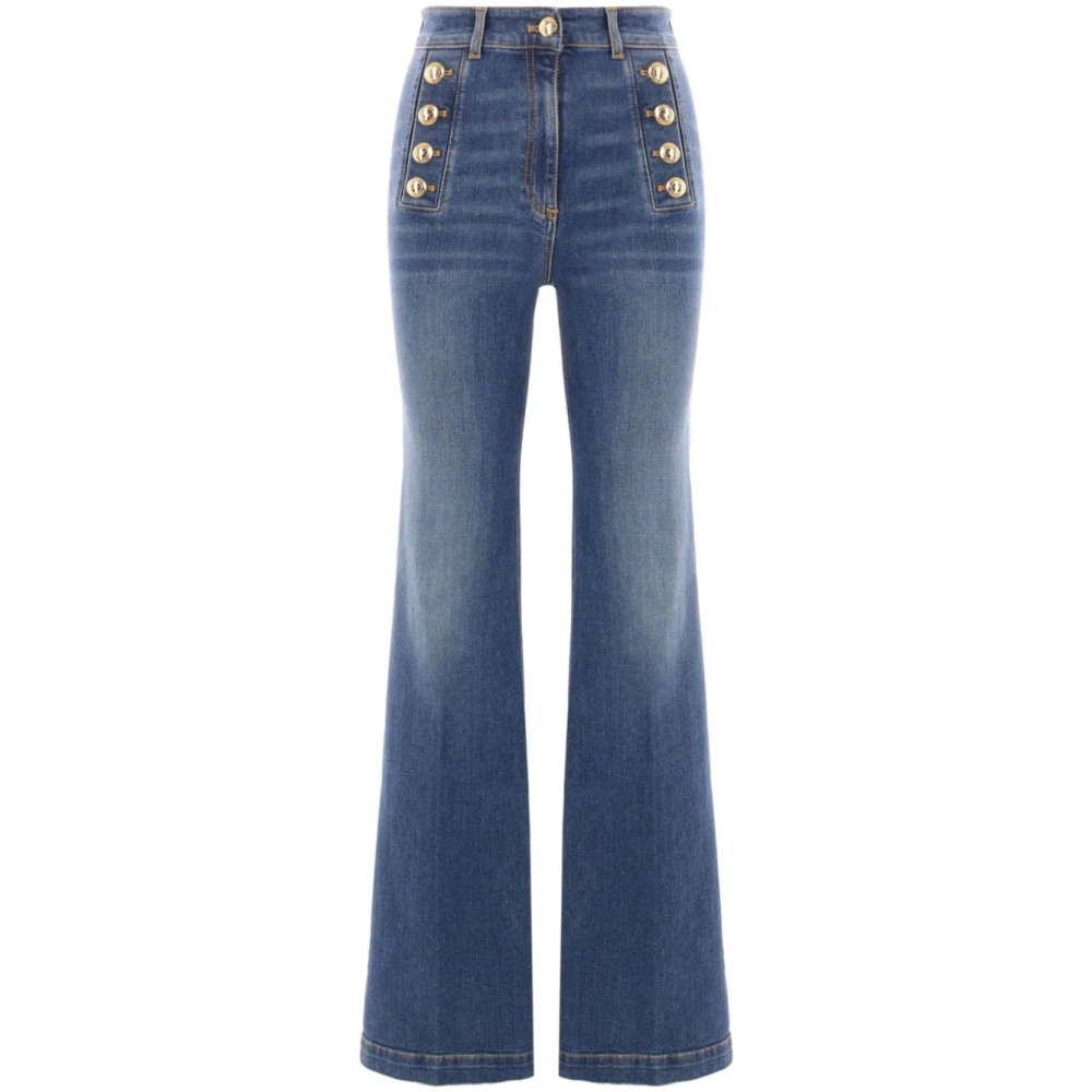Elisabetta Franchi Indigo Blauwe Jeans met Knoopdetails Blue Dames