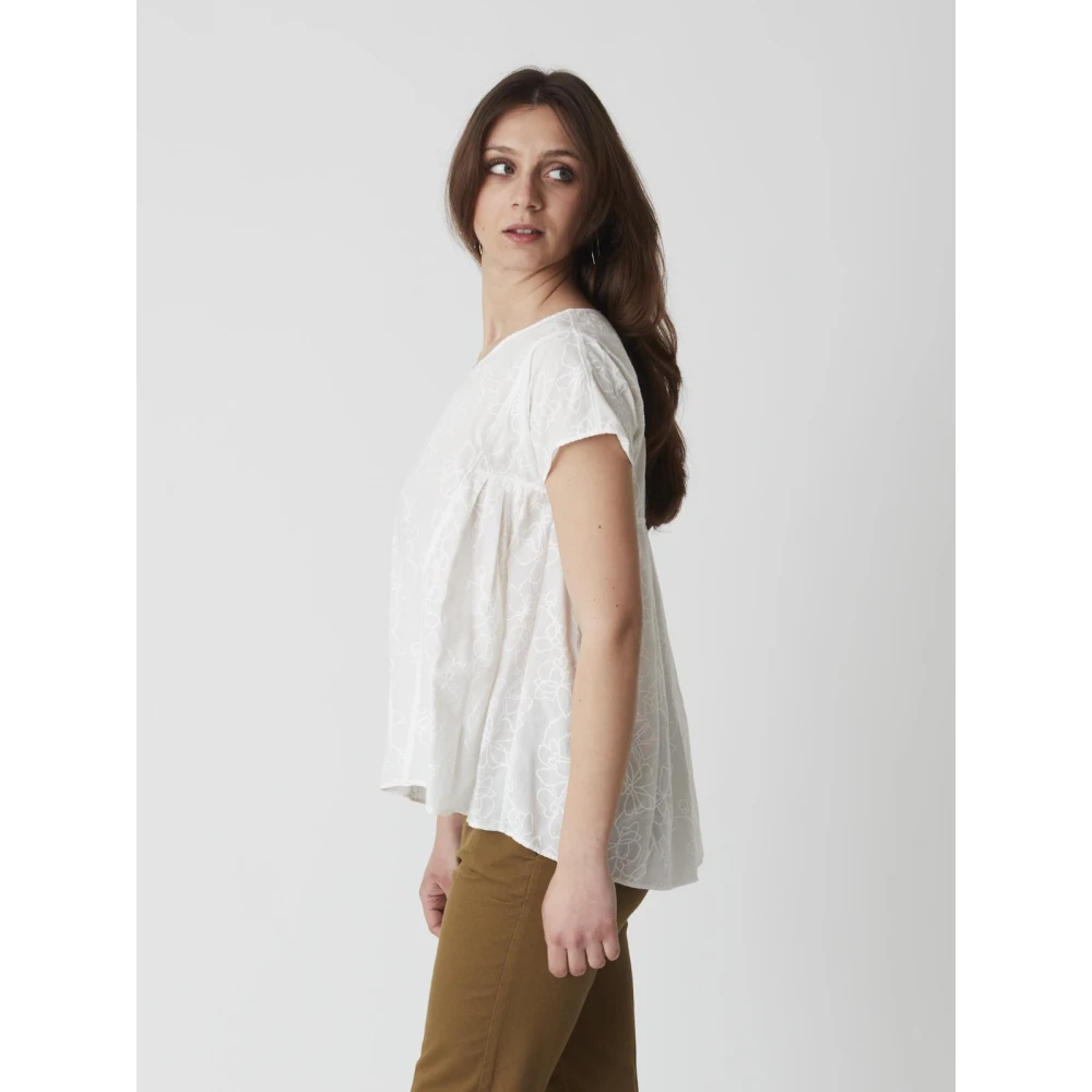 Manila Grace Korte Mouw Blouse White Dames