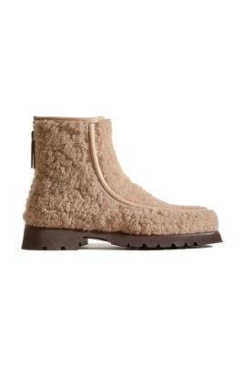 Beige Shearling Stövlar Rund Tå