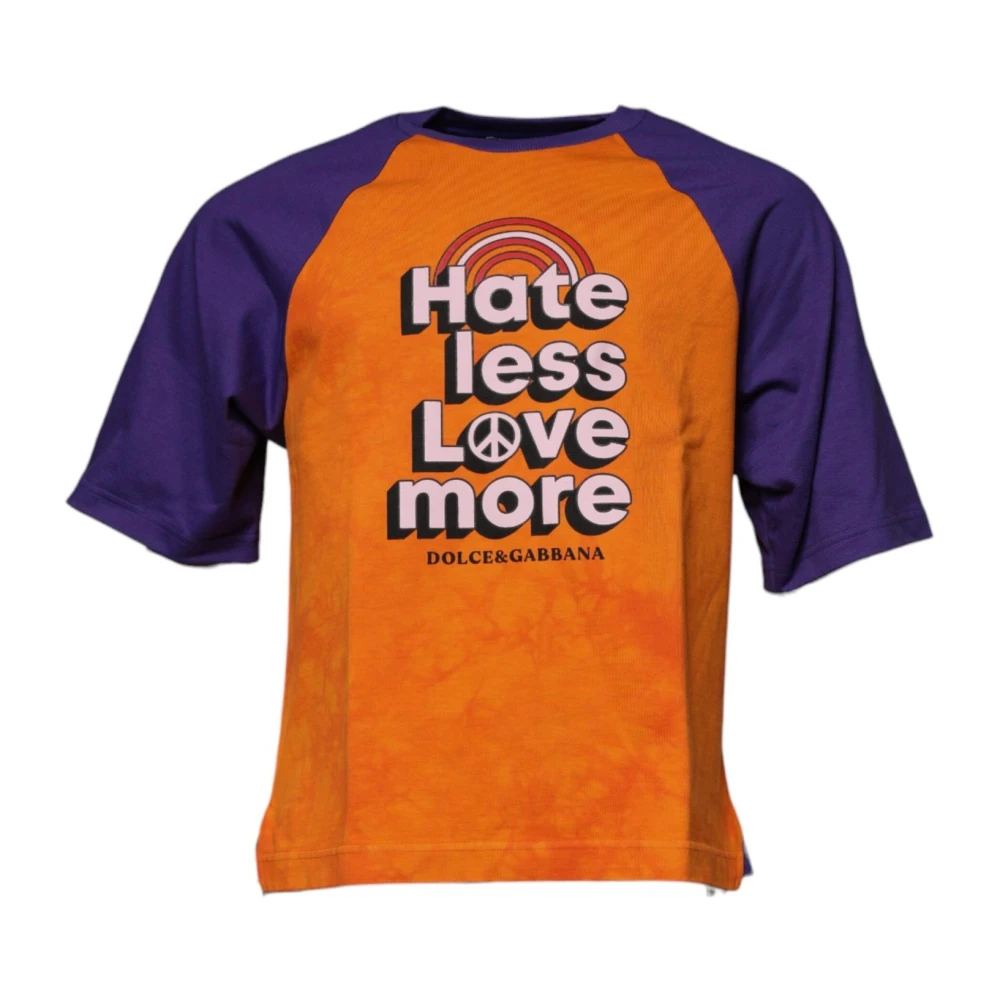 Dolce & Gabbana Men's Orange Graphic Print Crew Neck T-Shirt