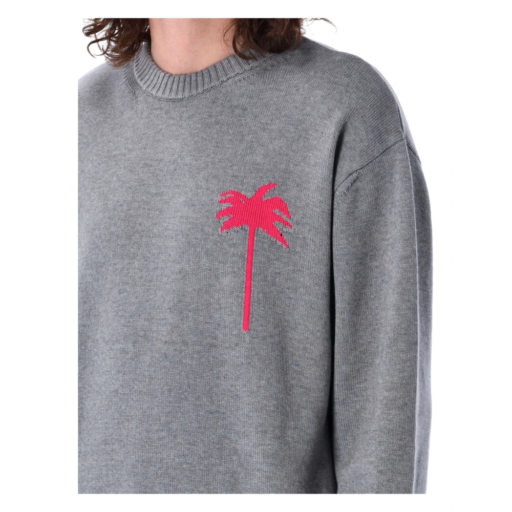 Palm Angels Gebreide trui met achterpalmen Gray Heren