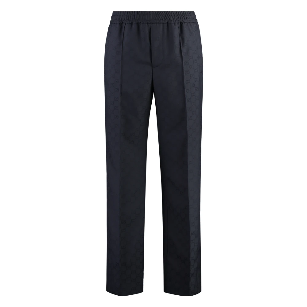 Gucci Men's Blue Straight Trousers, L, Jacquard Motif Trousers
