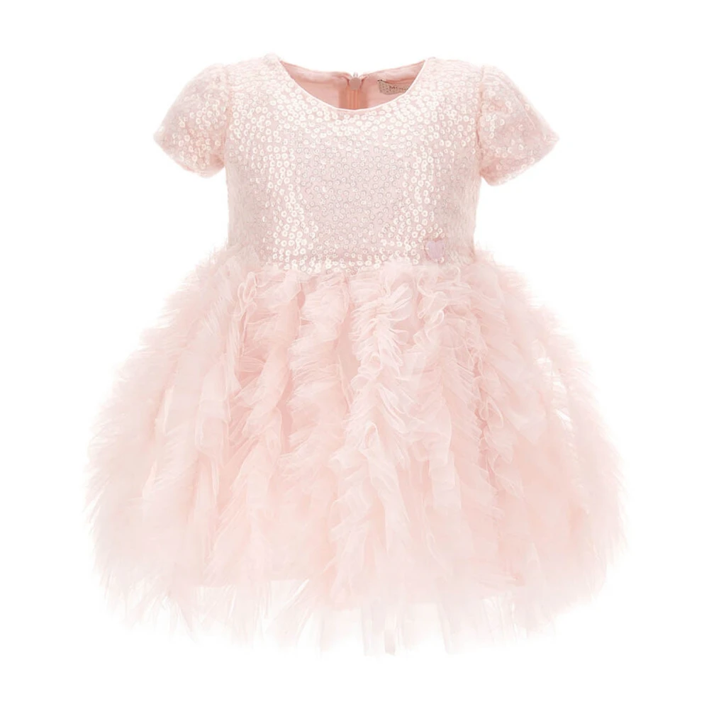Monnalisa Girls Pink Tulle Dress - Kids Occasion Wear - 6 M - Kids