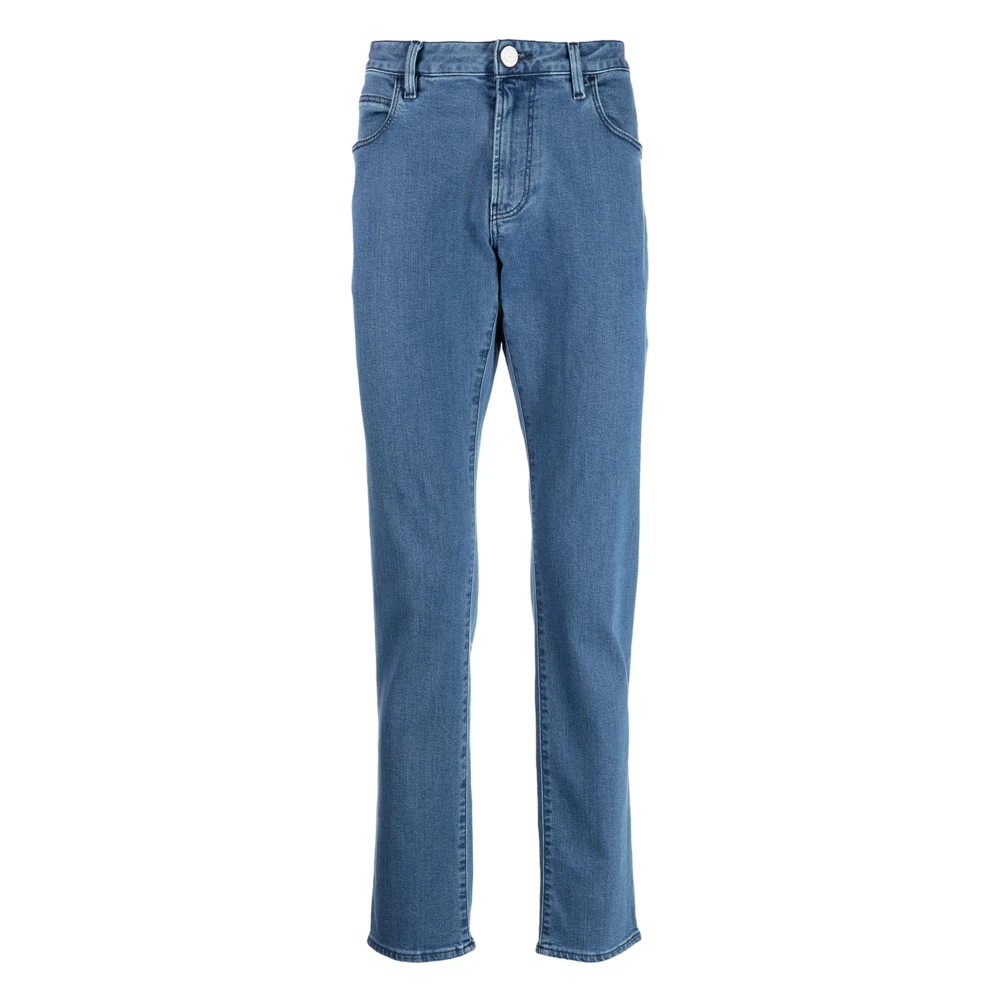 Giorgio Armani Elegante Blauwe Straight Jeans met 5 Zakken Blue Heren