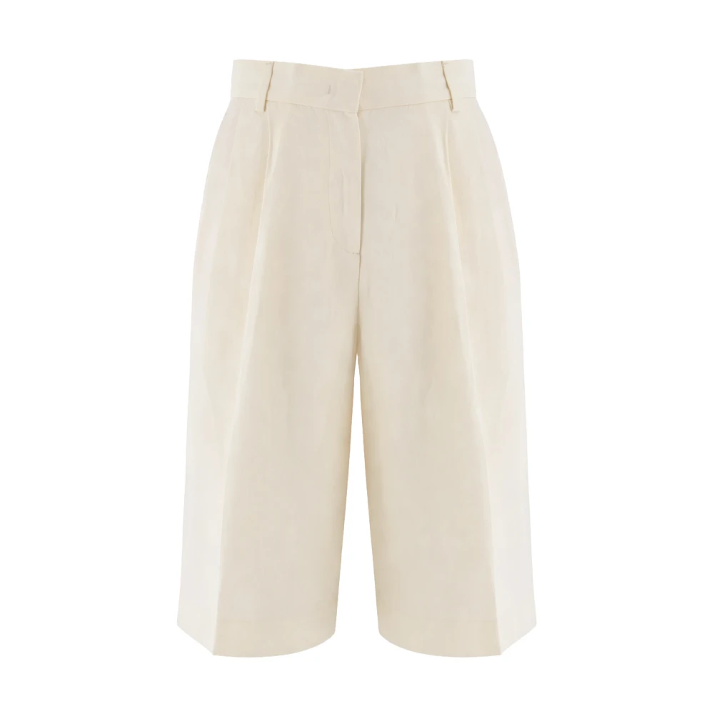 Fabiana Filippi Beige Bermudas, Female, S, Fluid Linen And Viscose Bermuda Shorts