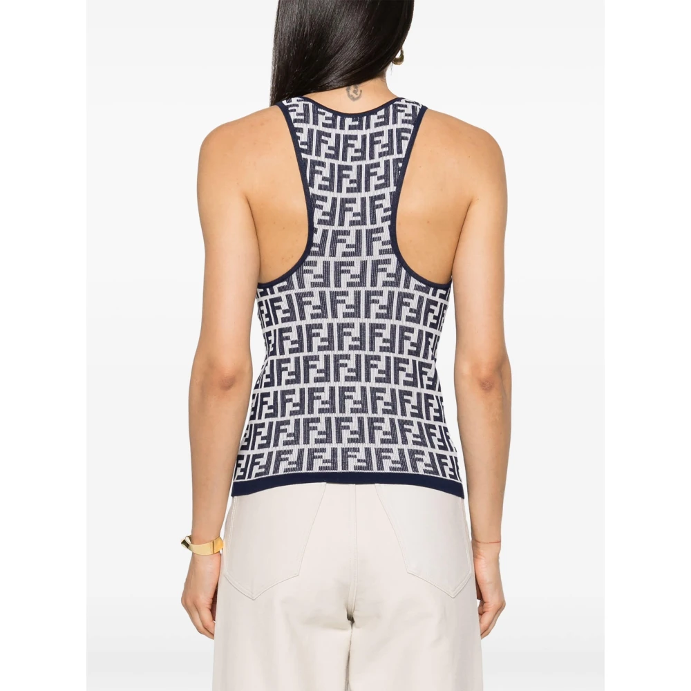 Fendi Jacquard Logo Mouwloze Top Blue Dames