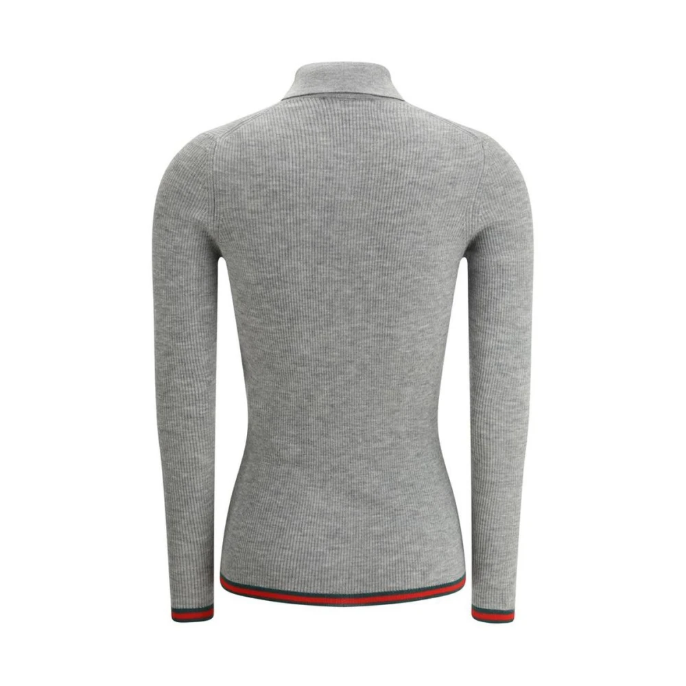 Gucci Ribgebreide Polo Sweater Model 670388 Gray Dames