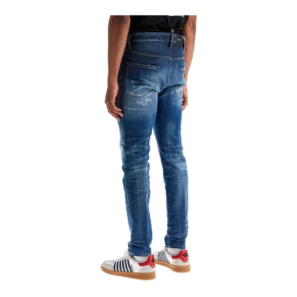 Dsquared2 Navy Blauwe Slim Fit Jeans met versleten effect Blue Heren