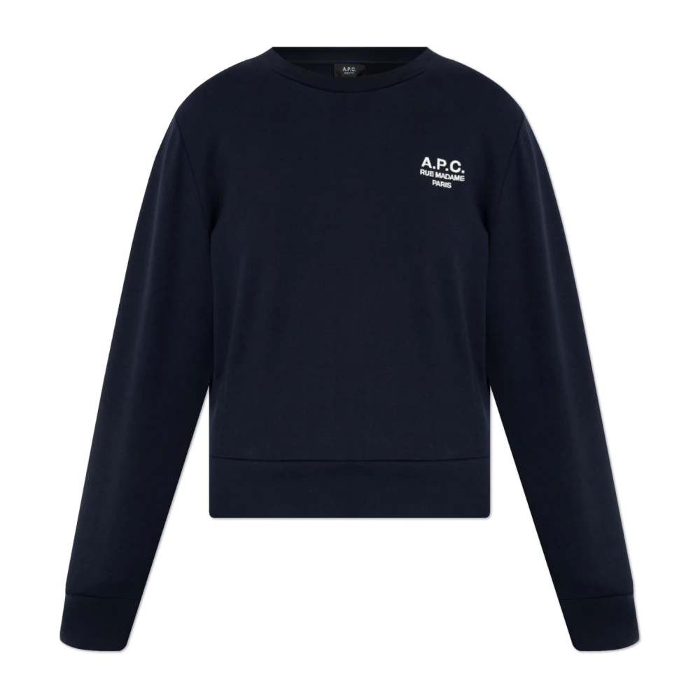 A.p.c. Women's Blue Sweatshirts, L, Sweatshirt With Embroidered Logo