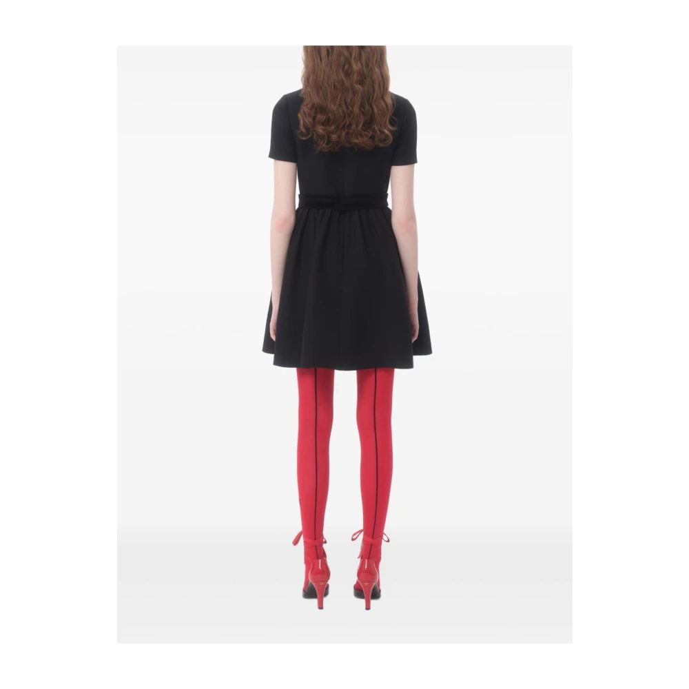 Valentino Zwart Strik Detail Jurk Korte Mouwen Black Dames