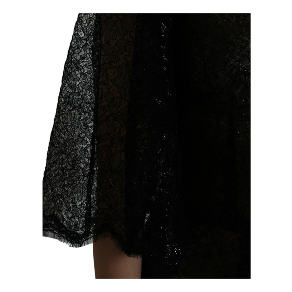 Dolce & Gabbana Zwarte Bloemenkant Sheer A-lijn Midi Jurk Black Dames