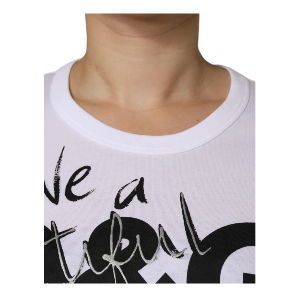 Dolce & Gabbana Wit Logo Print Katoenen T-shirt White Dames
