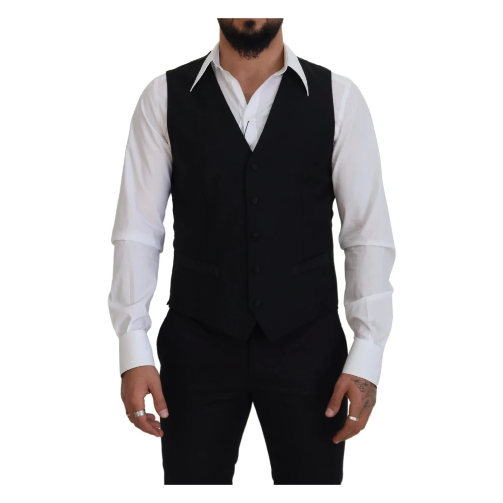 Dolce & Gabbana Men's Black Suit Vests,, Elegant Single-Breasted Dress Vest Extra Large