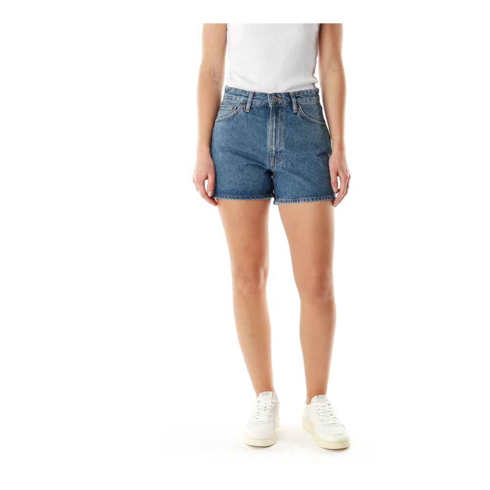 Nudie Jeans Hoge Taille Wijde Pijp Denim Shorts Blue Dames