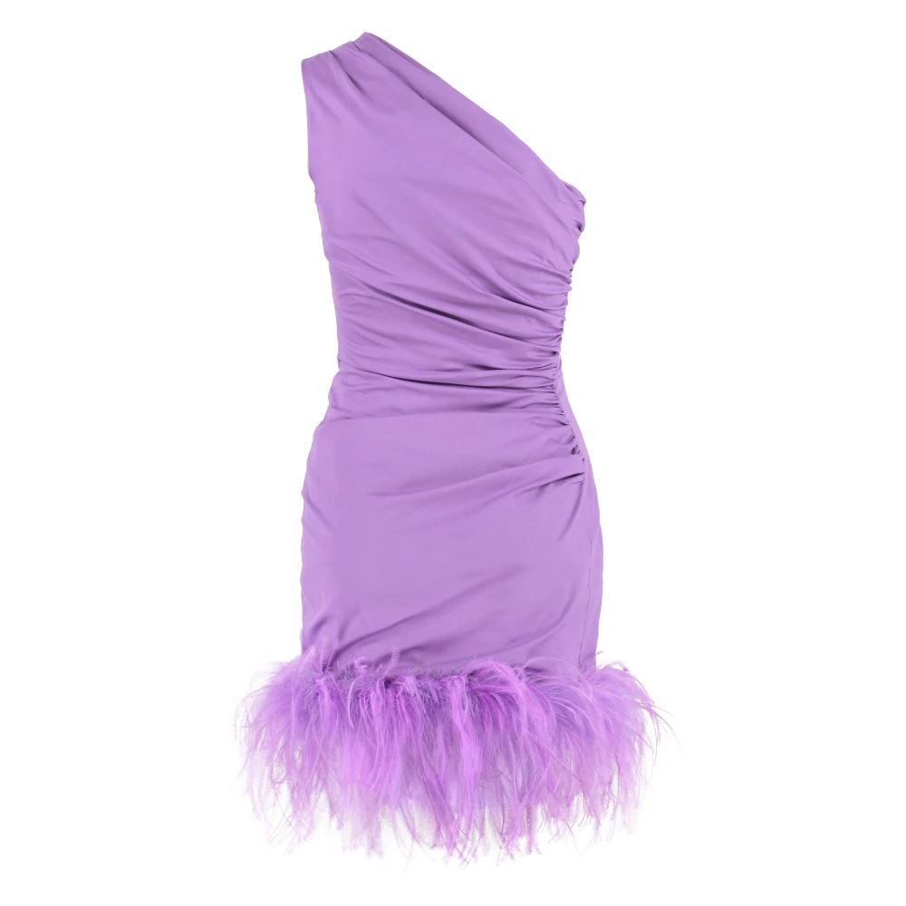 Giuseppe Di Morabito Eén schouder jurk met veren Purple Dames