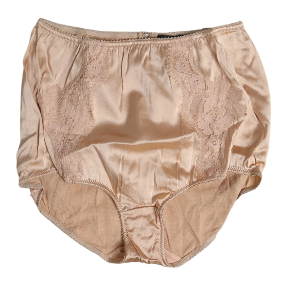 Dolce & Gabbana , Underpants, Female, Beige, Xl, Beige Silk Lace High Waist Bikini