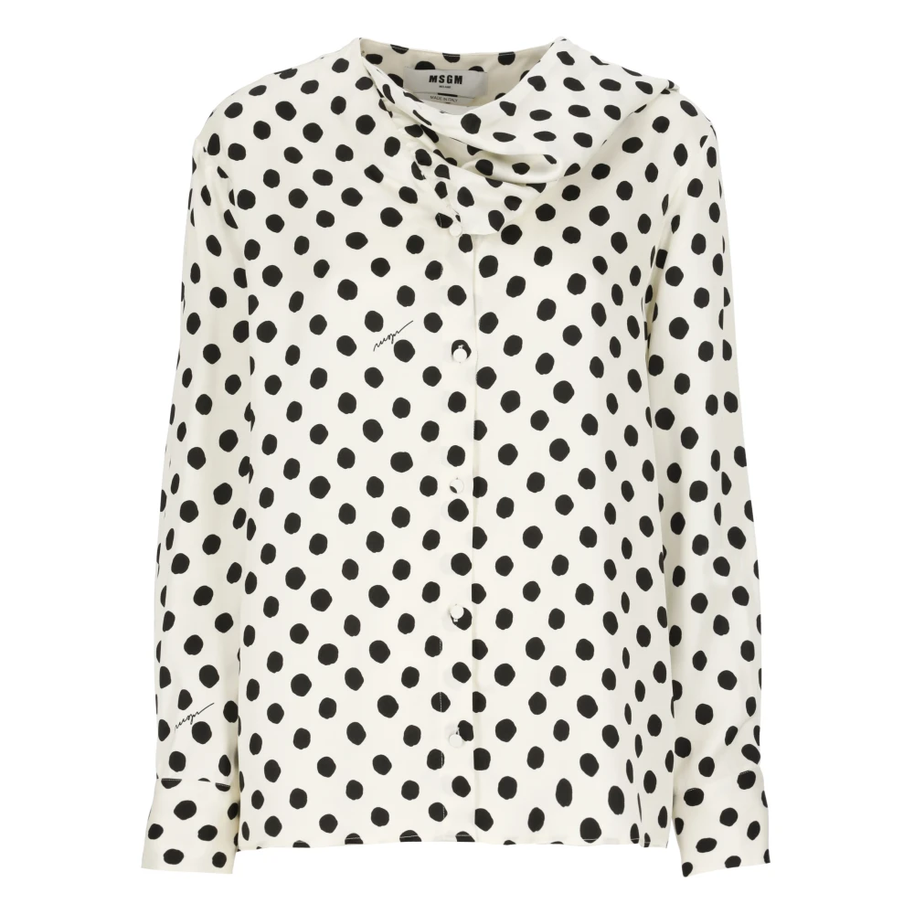 Msgm Contrasterend Patroon Viscose Shirt met Kraag Beige Dames