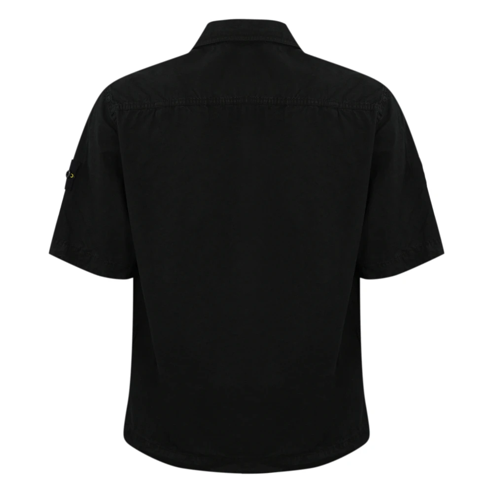 Stone Island Zwarte Katoenen Overshirt Korte Mouw Black Heren