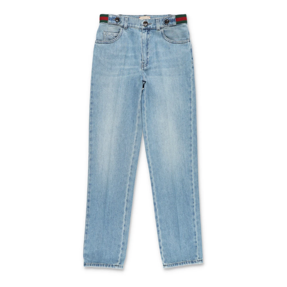 Gucci Blå Denim Jeans med Webbdetalj Blue, Flicka