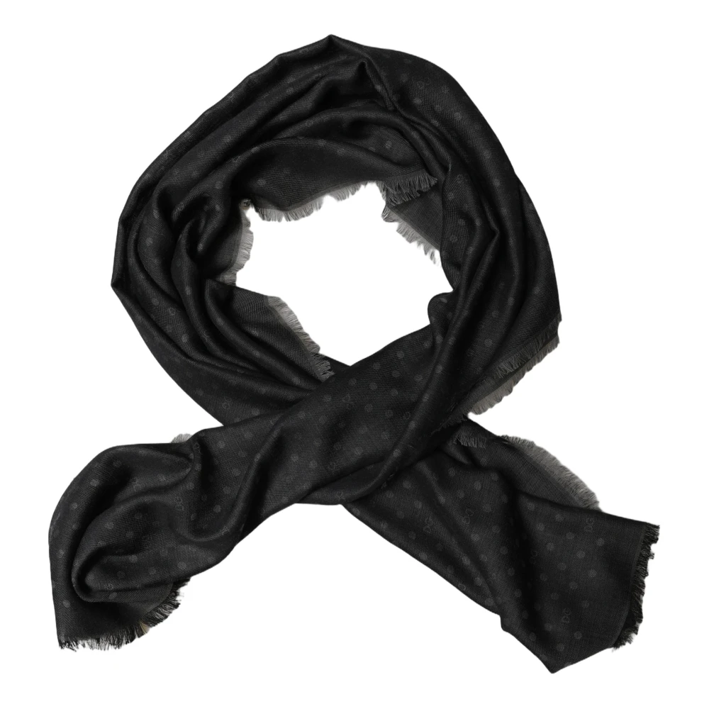 Dolce & Gabbana Men Black Viscose Polka Dot Fringe Shawl Lace Stole - Image 2