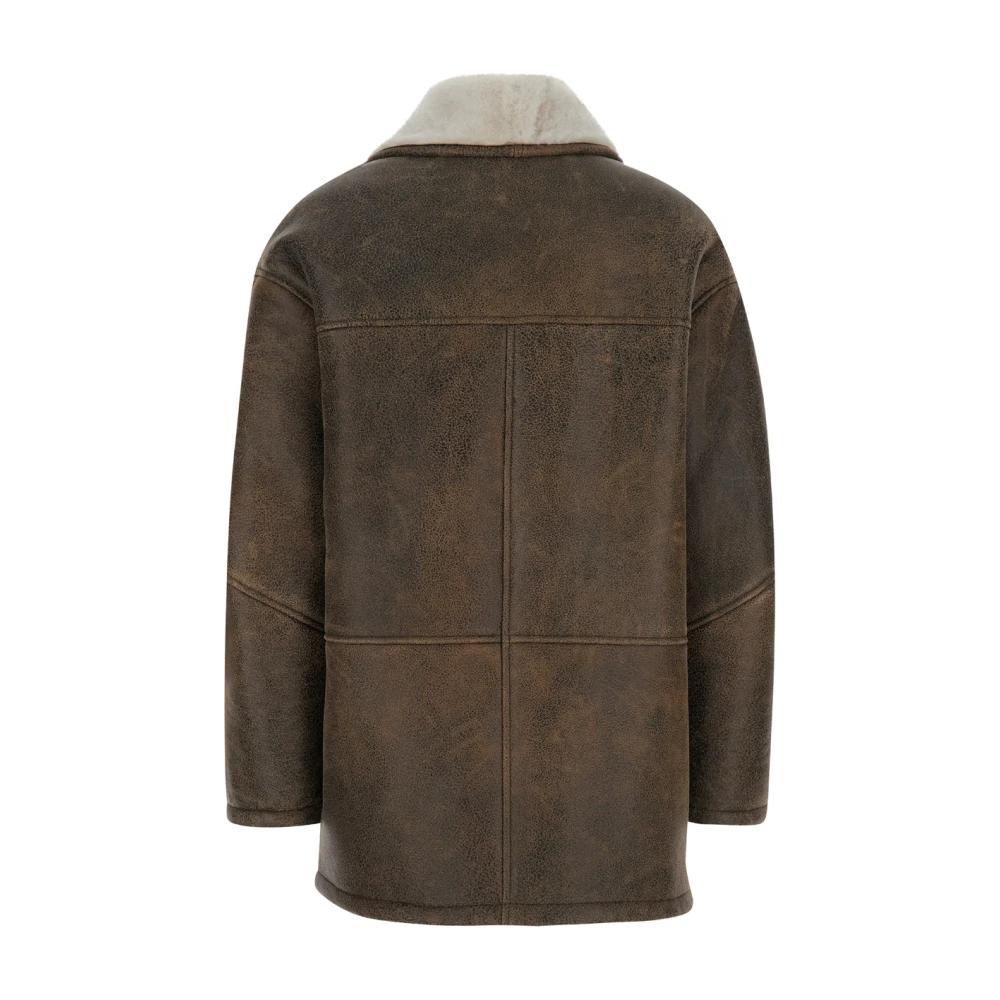 Blancha Shearling Trim Leren Jas Bruin Brown Dames