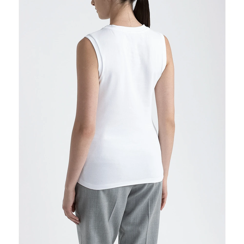 PESERICO Stretch jersey top met Punto Luce afwerking White Dames