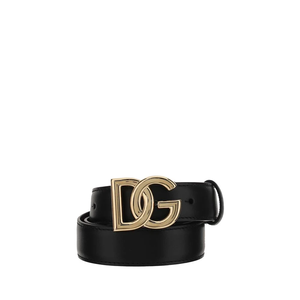 Dolce & Gabbana Women's Black Leather Belt With Metal Monogram Buckle
