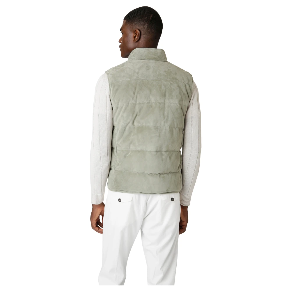 Eleventy Omkeerbare Suède en Katoenen Gilet Green Heren