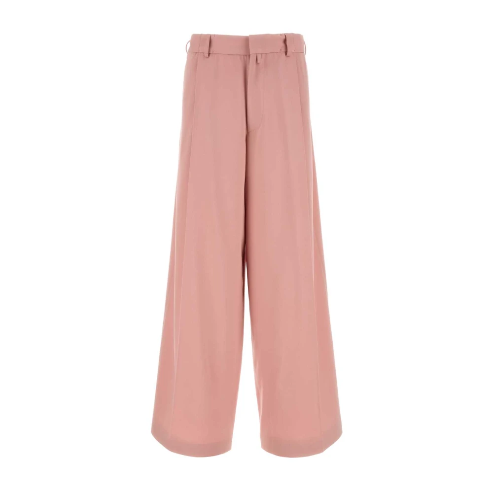 Dries Van Noten Roze Wijde Pijp Wollen Broek Pink Heren