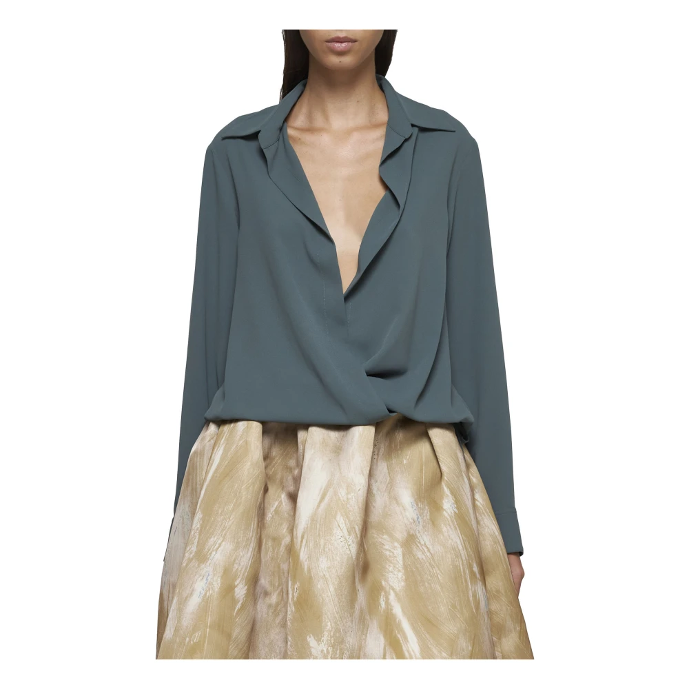 Dries Van Noten Salie Groene Gedrapeerde Wrap Shirt Green Dames