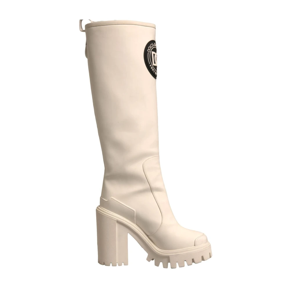 Dolce & Gabbana Women's White Heeled Boots,, Dg Logo Biker Trekking Boots Size 4 Uk