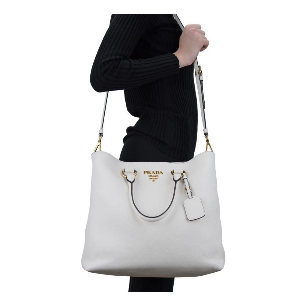 Prada Leren schoudertas voor dames met magneetsluiting White Dames