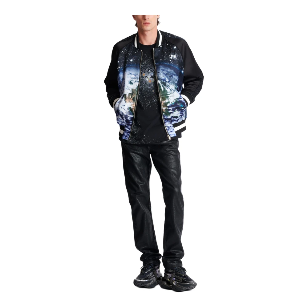 Balmain Gedrukt Univere-logo en teer T-shirt Black Heren