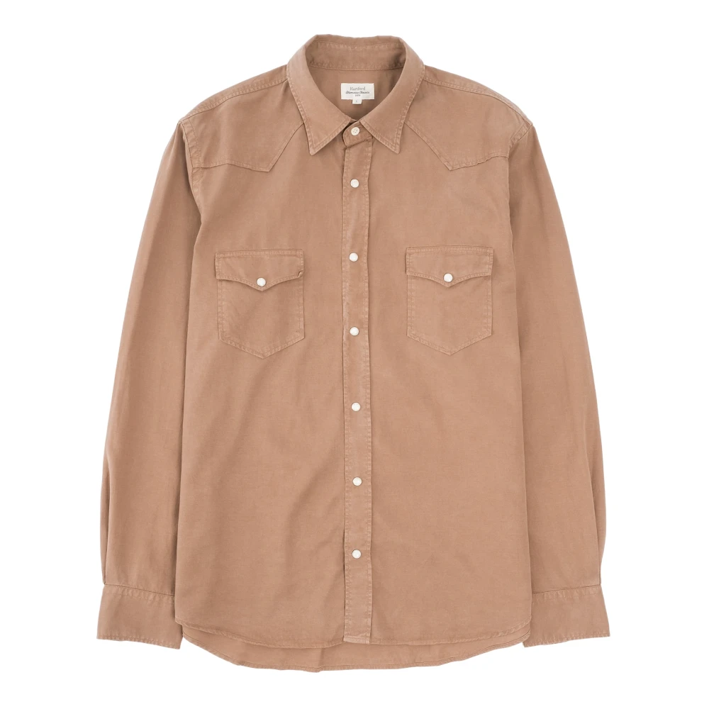 Hartford Western Shirt in Tencel Twill Blend Beige Heren