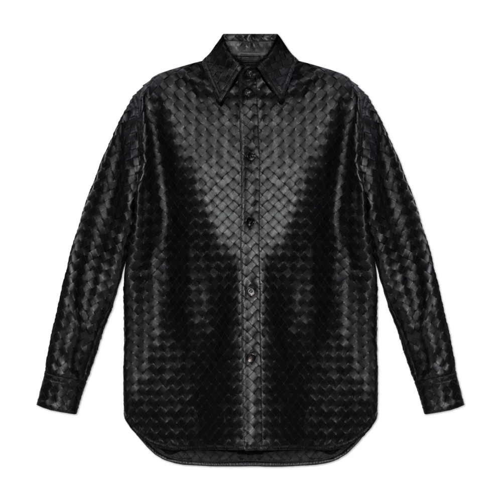 Bottega Veneta Leren oversized shirt Black Dames