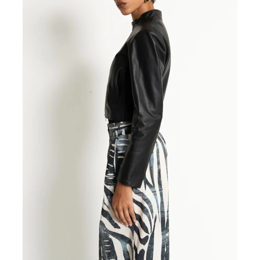 Kaos Slim Fit Kort Leren Jas Black Dames