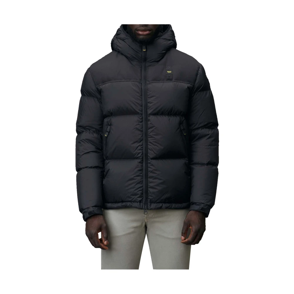 Blauer Zwarte Winterjas met Capuchon Black Heren