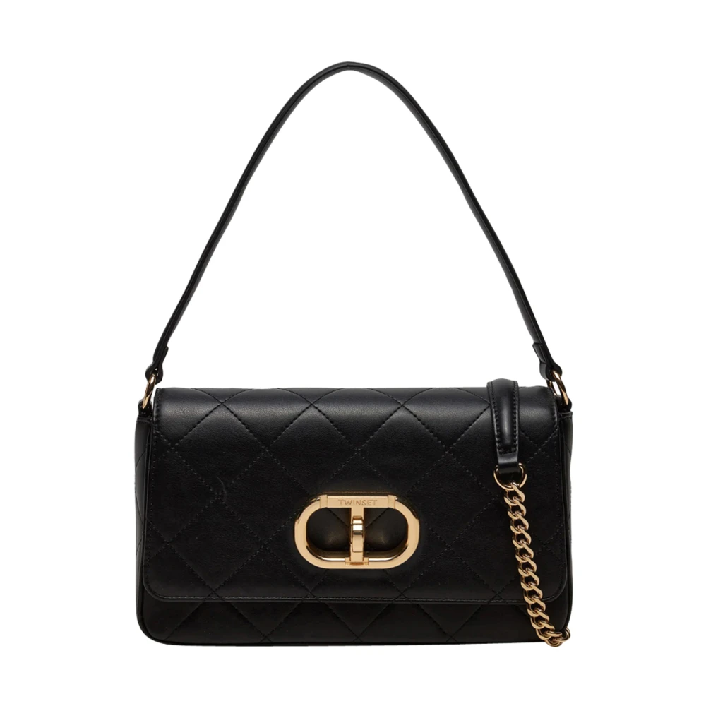 Twinset Zwarte Schoudertas met Gouden Details Black Dames