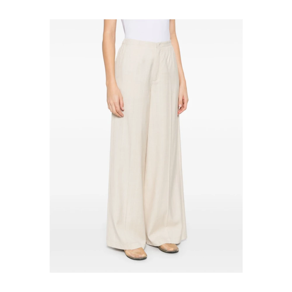 Forte Beige Broek met Elastische Tailleband Beige Dames