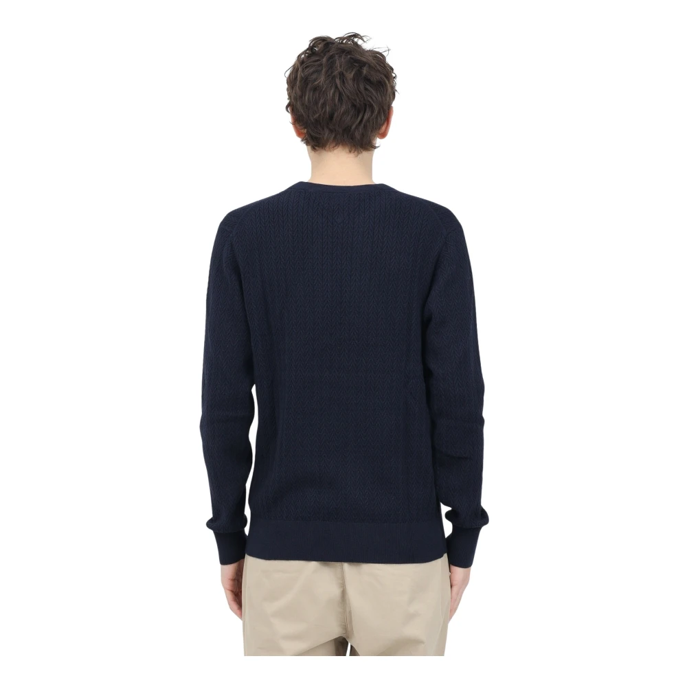 Tommy Hilfiger Blauwe Crew Neck Sweater Visgraatpatroon Blue Heren