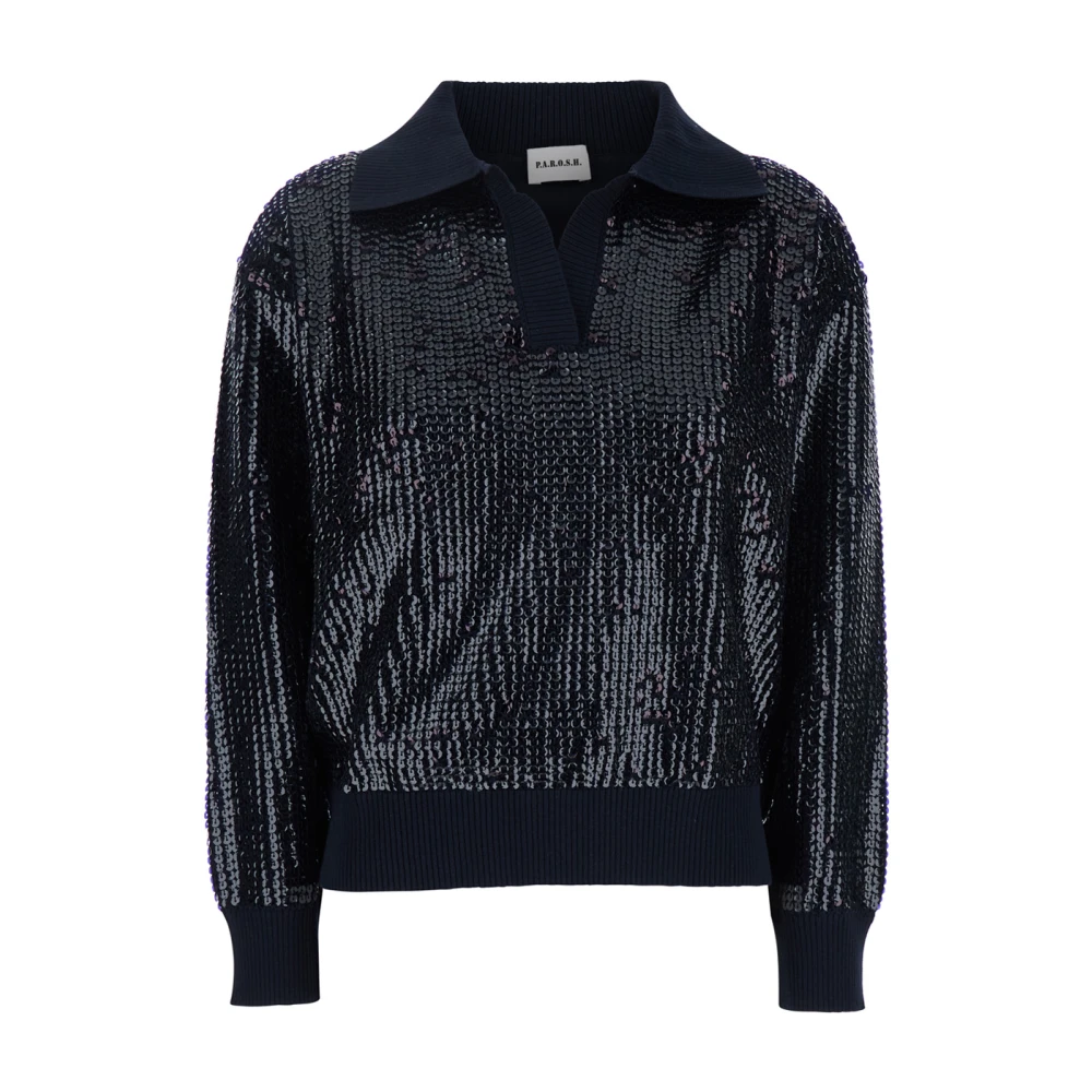 P.a.r.o.s.h. Blauwe Sequin Polo Kraag Sweater Vrouw Blue Dames