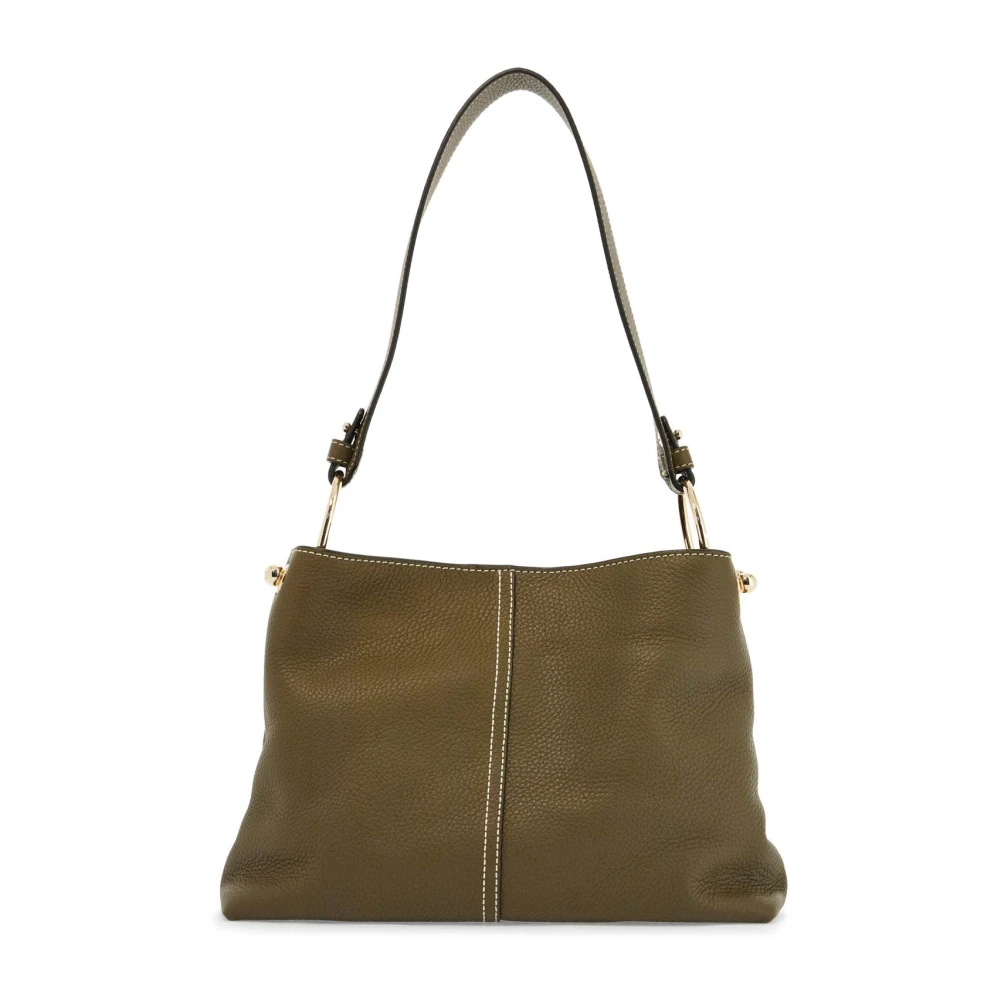 Strathberry Khaki Leren Hobo Tas met Verstelbare Band Green Dames
