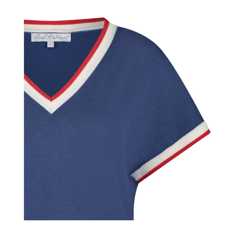 Red Button Blauw V-hals Gebreid Shirt Blue Dames