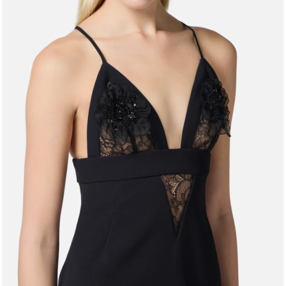 Elisabetta Franchi Zwarte Kant Inzet Jurk Black Dames