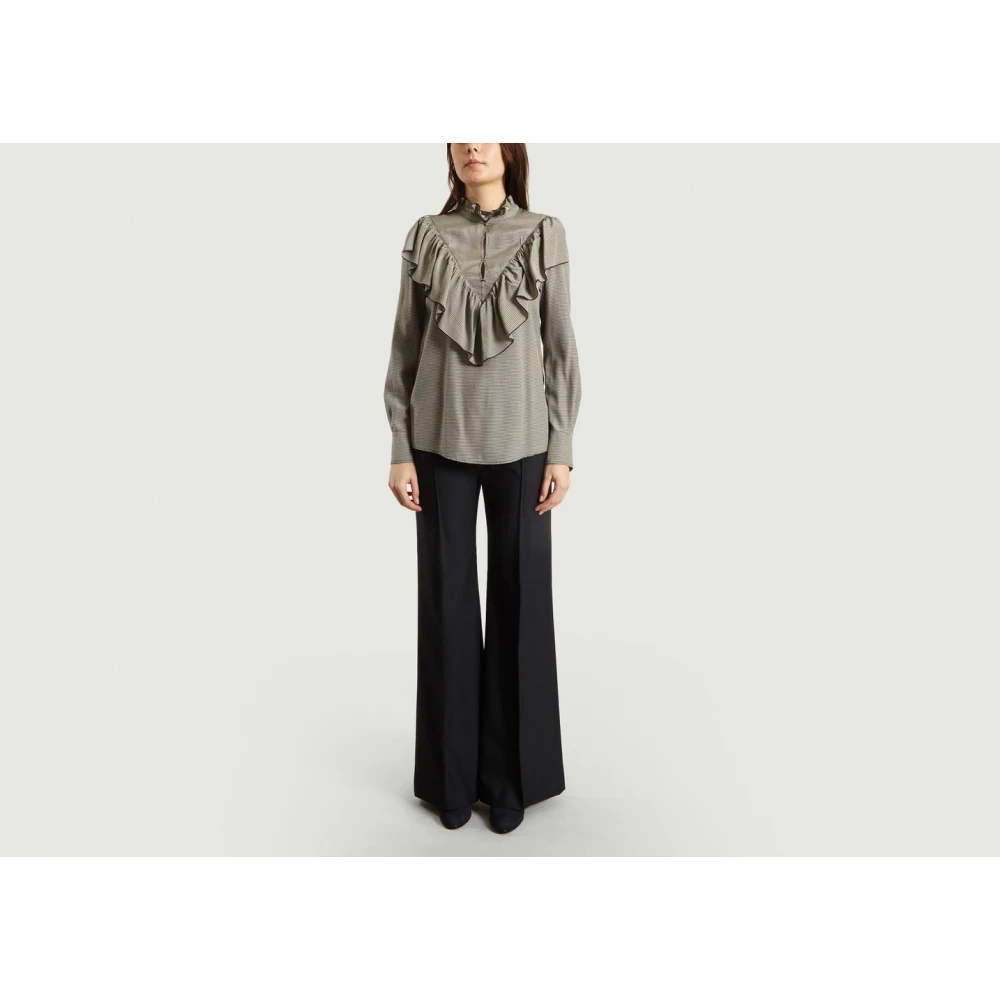 See by Chloé Micro-Check Ruffle Blouse Black Dames
