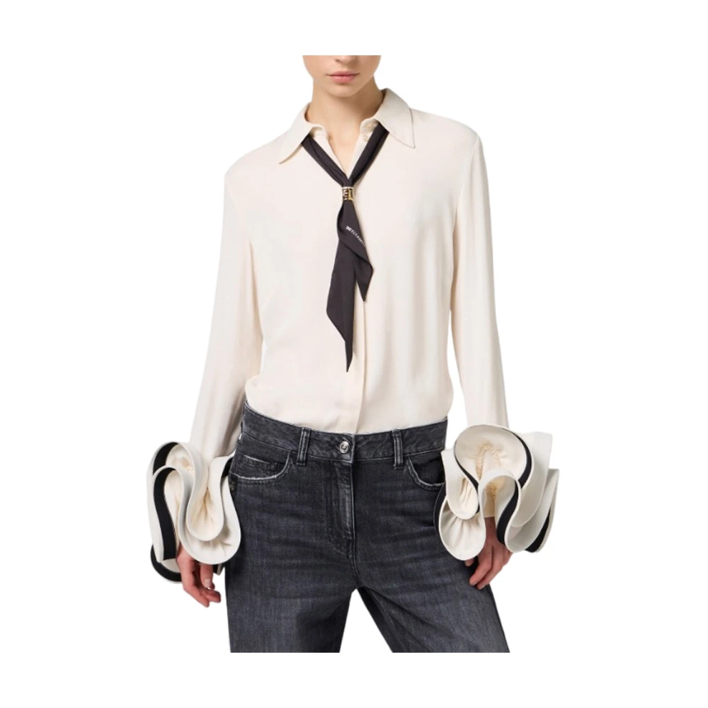 Elisabetta Franchi Gerimpeld Georgette Shirt met Sjaal Beige Dames