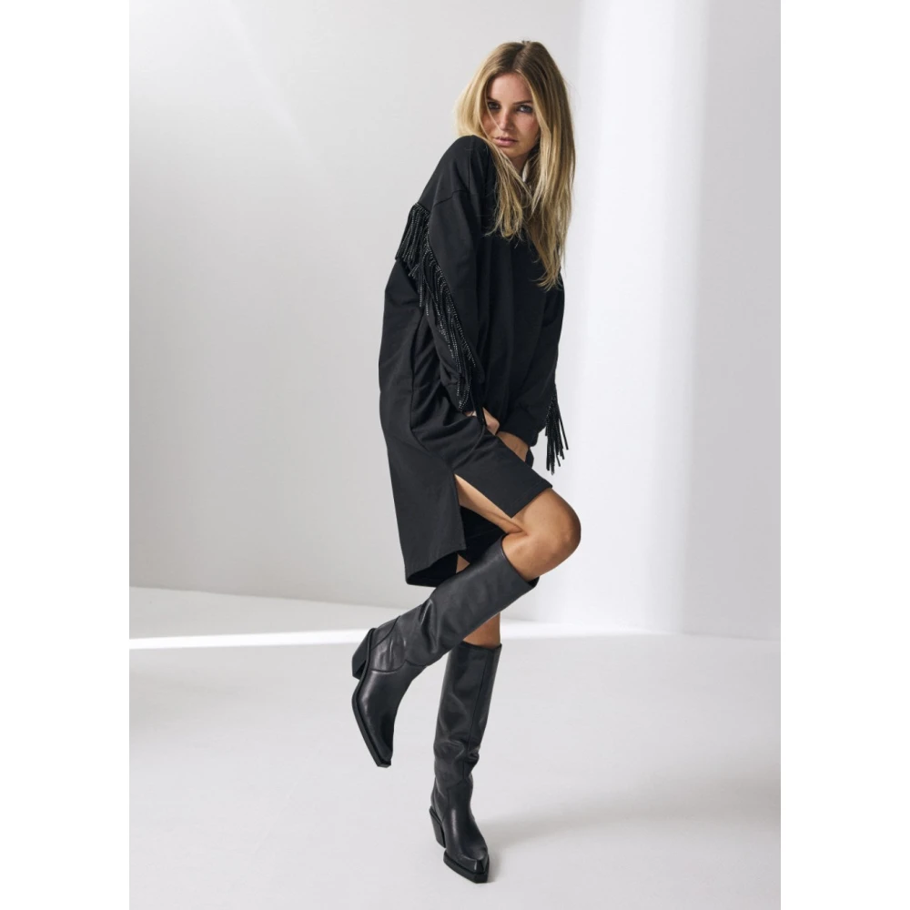 Co'Couture Zwarte Franje Stud Sweat Jurk Black Dames