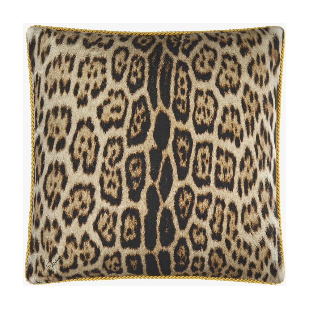 Roberto Cavalli Fluwelen kussen met gouden animalier-print Green Unisex