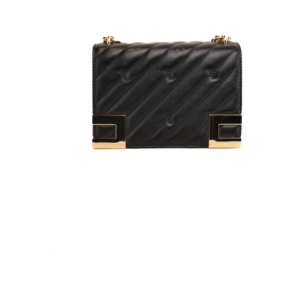 Elisabetta Franchi Gewatteerde Schoudertas met Gouden Platen Black Dames